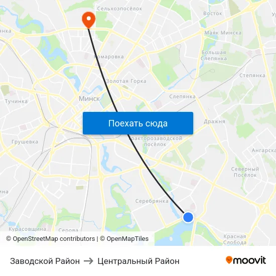 Заводской Район to Центральный Район map
