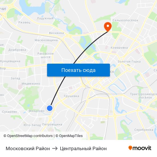 Московский Район to Центральный Район map