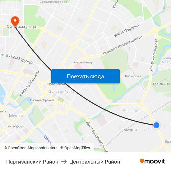 Партизанский Район to Центральный Район map