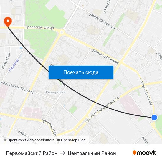 Первомайский Район to Центральный Район map