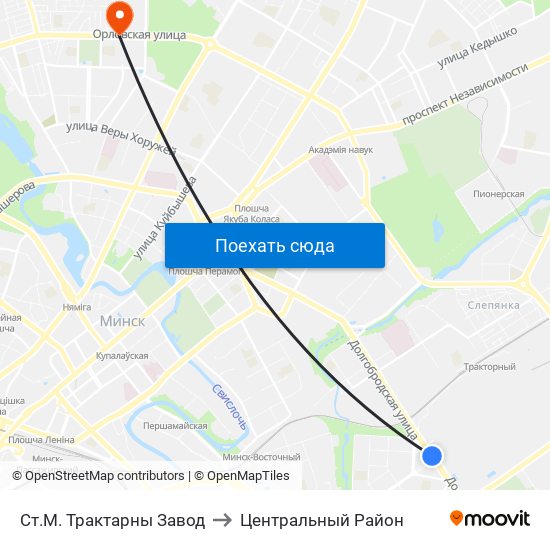 Ст.М. Трактарны Завод to Центральный Район map