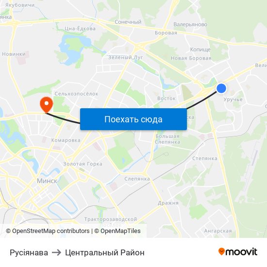 Русіянава to Центральный Район map