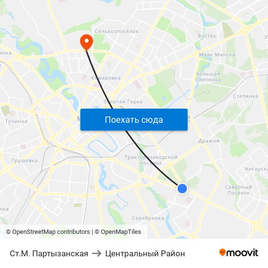 Ст.М. Партызанская to Центральный Район map