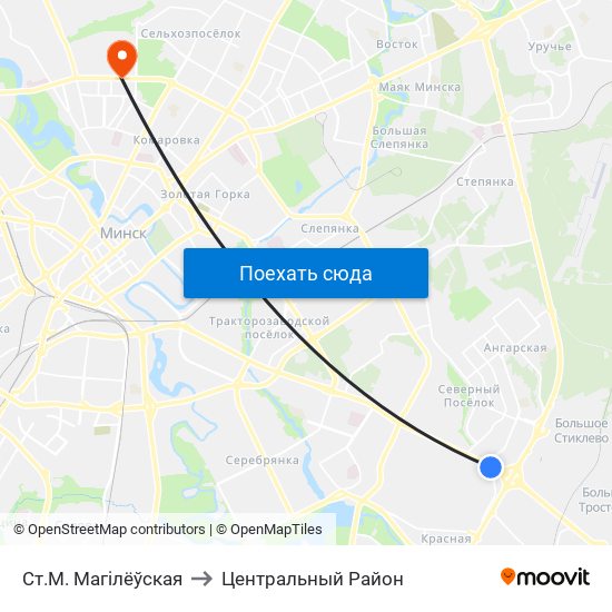 Ст.М. Магілёўская to Центральный Район map