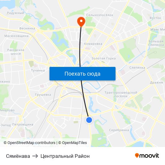 Сямёнава to Центральный Район map