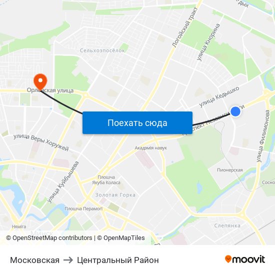 Московская to Центральный Район map