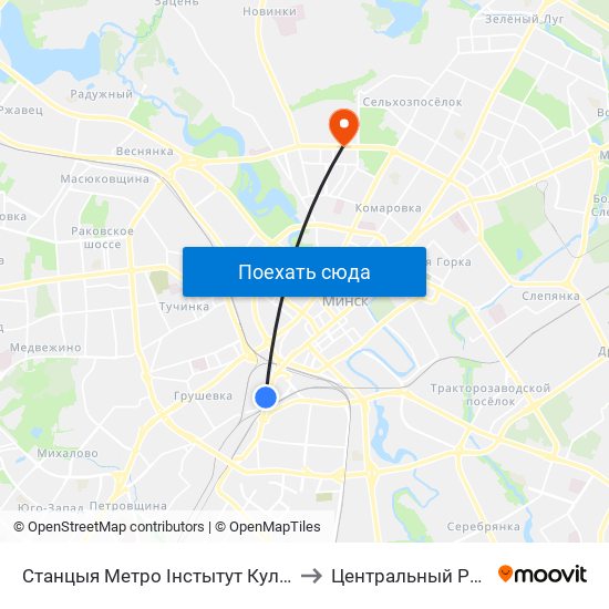 Станцыя Метро Інстытут Культуры to Центральный Район map