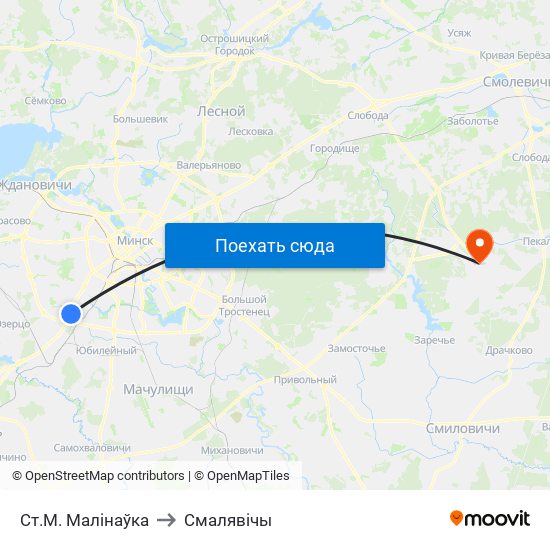 Ст.М. Малінаўка to Смалявічы map