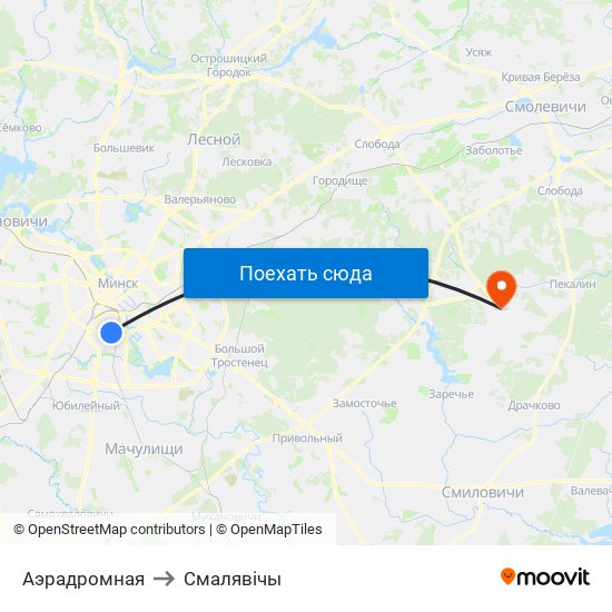 Аэрадромная to Смалявічы map