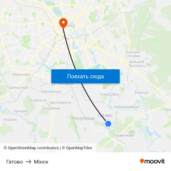 Гатово to Мінск map