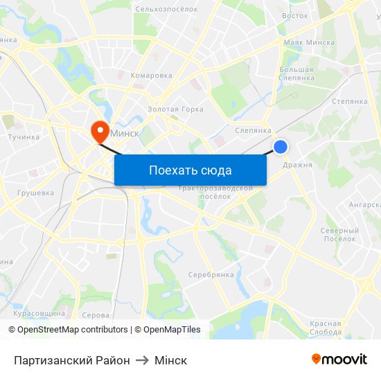 Партизанский Район to Мінск map