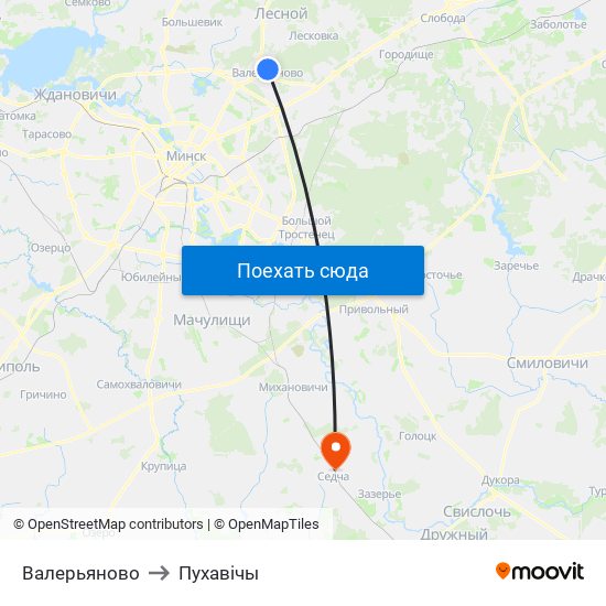 Валерьяново to Пухавічы map
