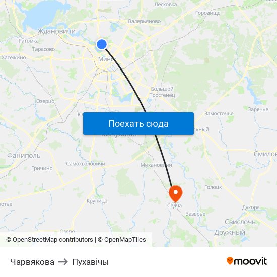 Чарвякова to Пухавічы map