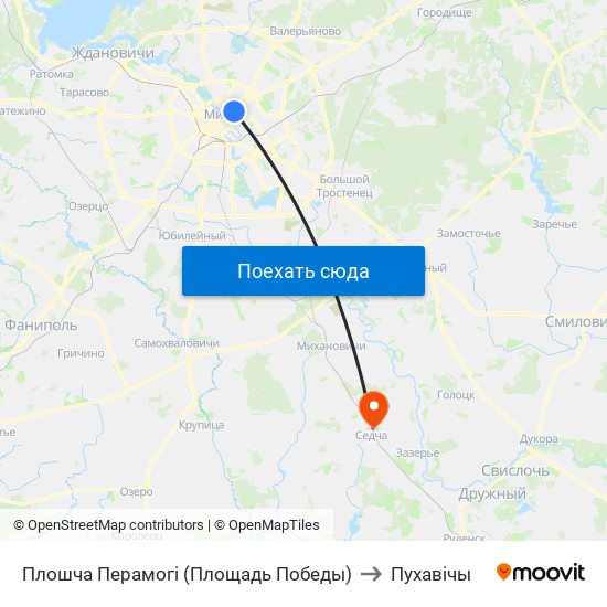 Плошча Перамогі (Площадь Победы) to Пухавічы map