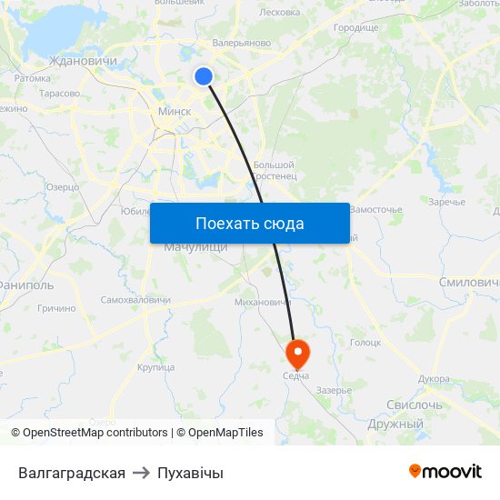 Валгаградская to Пухавічы map