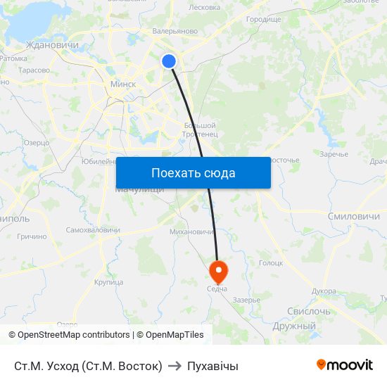 Ст.М. Усход (Ст.М. Восток) to Пухавічы map