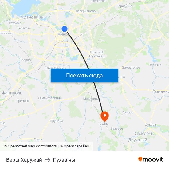 Веры Харужай to Пухавічы map