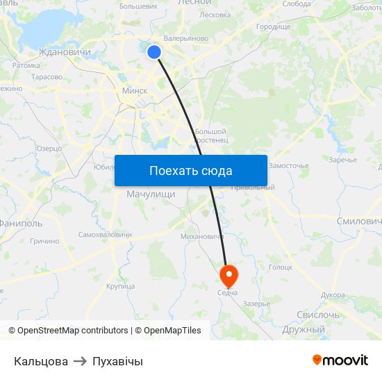 Кальцова to Пухавічы map