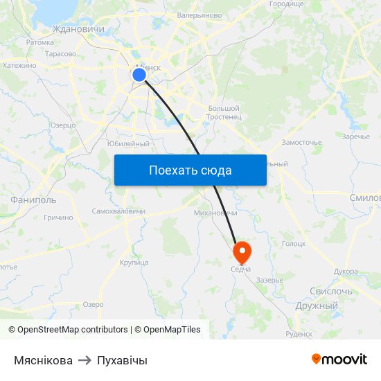 Мяснікова to Пухавічы map