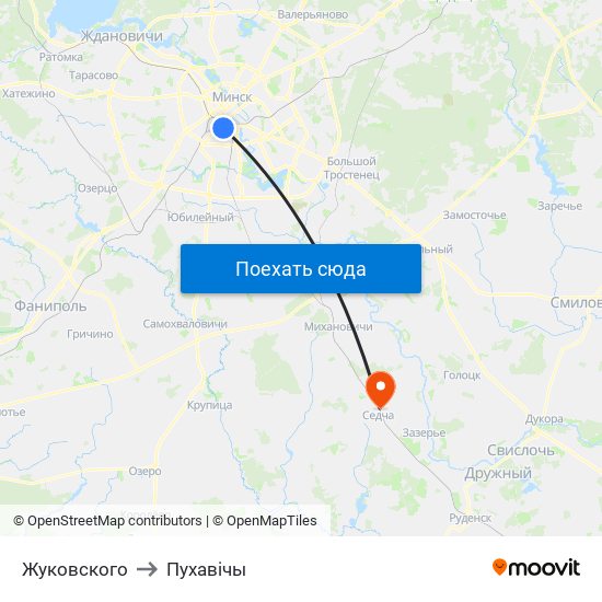 Жуковского to Пухавічы map