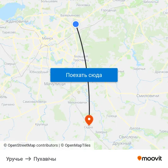 Уручье to Пухавічы map