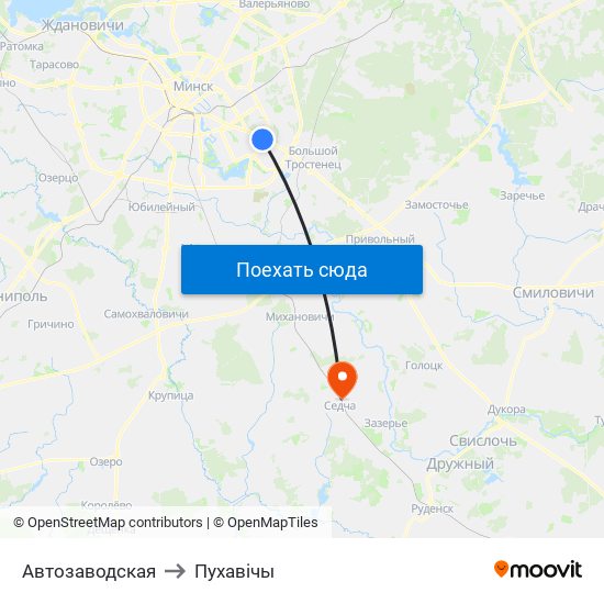 Автозаводская to Пухавічы map