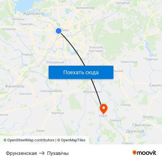 Фрунзенская to Пухавічы map