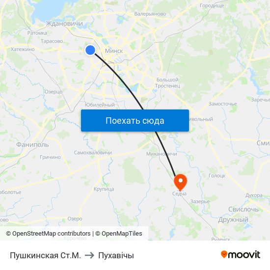 Пушкинская Ст.М. to Пухавічы map