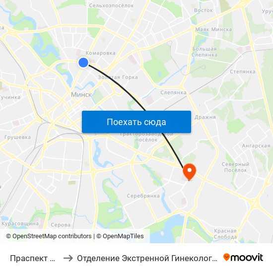 Праспект Машэрава to Отделение Экстренной Гинекологии 5 Городская Больнтца map