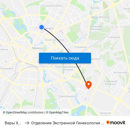 Веры Харужай to Отделение Экстренной Гинекологии 5 Городская Больнтца map