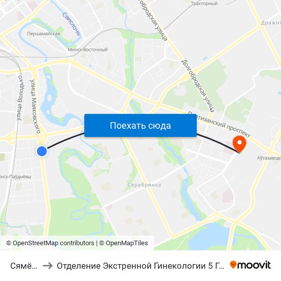 Сямёнава to Отделение Экстренной Гинекологии 5 Городская Больнтца map