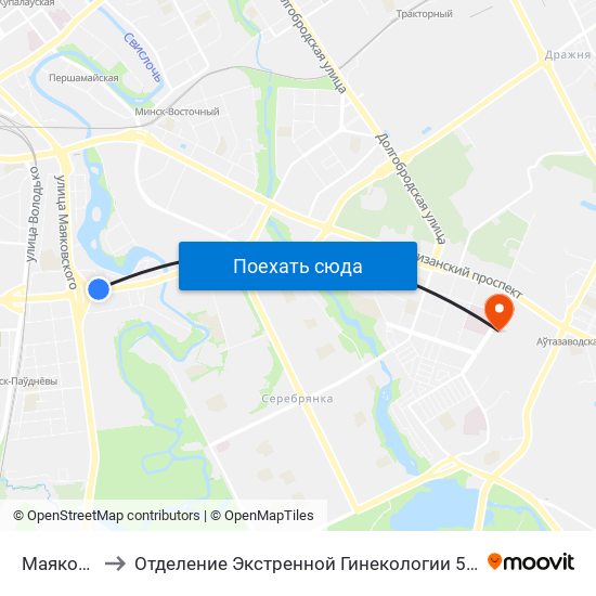 Маякоўскага to Отделение Экстренной Гинекологии 5 Городская Больнтца map