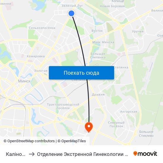 Каліноўскага to Отделение Экстренной Гинекологии 5 Городская Больнтца map