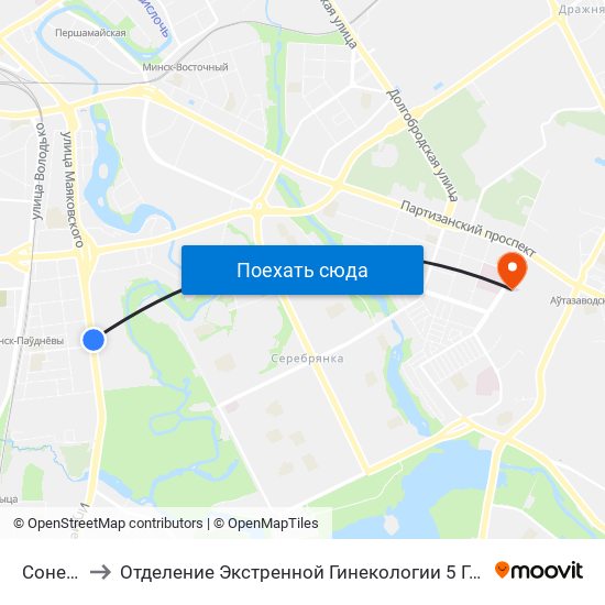 Сонечная to Отделение Экстренной Гинекологии 5 Городская Больнтца map