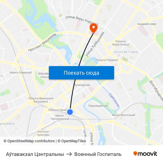 Аўтавакзал Цэнтральны to Военный Госпиталь map