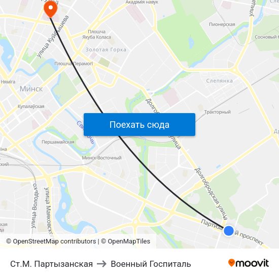 Ст.М. Партызанская to Военный Госпиталь map