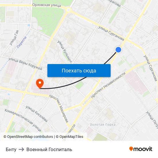 Бнту to Военный Госпиталь map