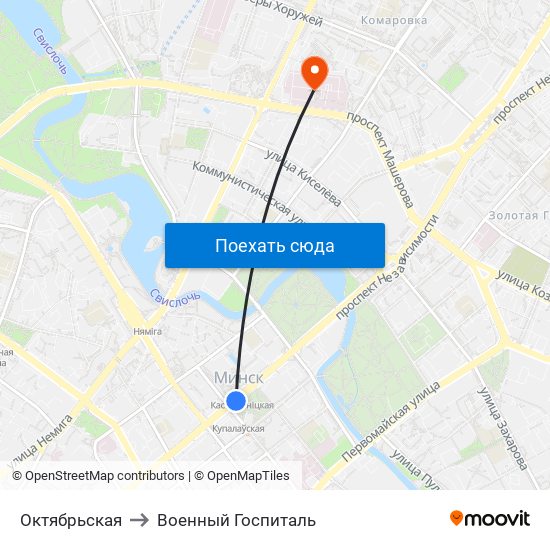 Октябрьская to Военный Госпиталь map