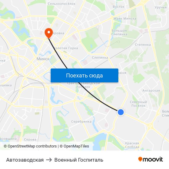 Автозаводская to Военный Госпиталь map