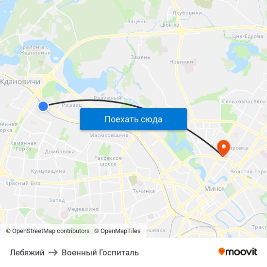 Лебяжий to Военный Госпиталь map
