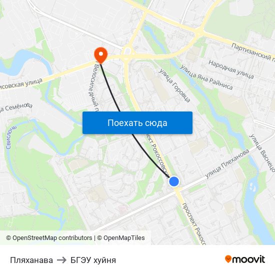 Пляханава to БГЭУ хуйня map