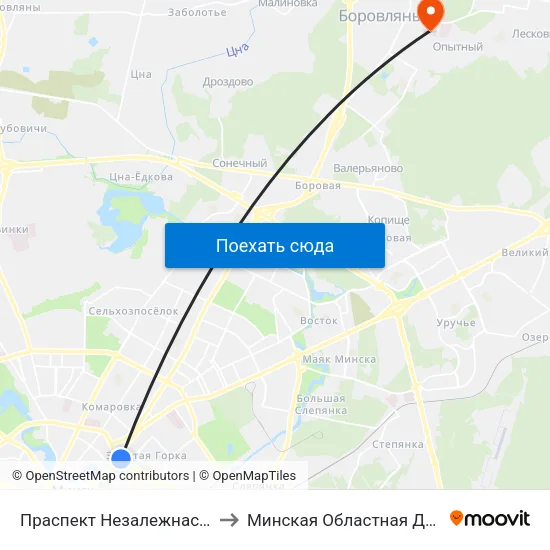 Праспект Незалежнасці (Проспект Независимости) to Минская Областная Детская Клиническая Больница map
