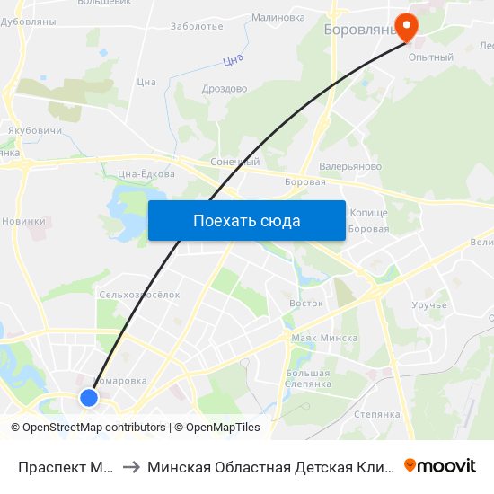 Праспект Машэрава to Минская Областная Детская Клиническая Больница map