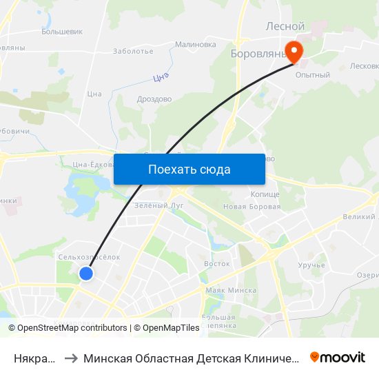 Някрасава to Минская Областная Детская Клиническая Больница map