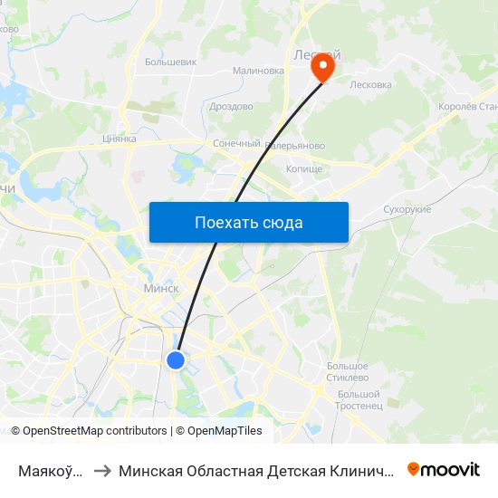 Маякоўскага to Минская Областная Детская Клиническая Больница map