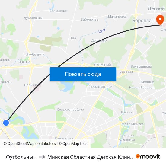 Футбольны Манеж to Минская Областная Детская Клиническая Больница map