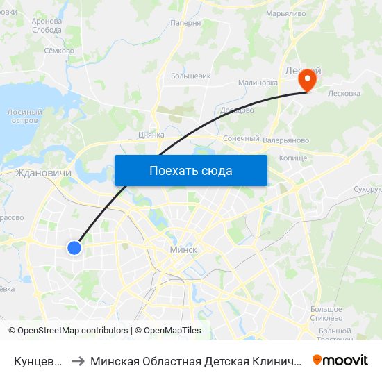 Кунцевщина to Минская Областная Детская Клиническая Больница map