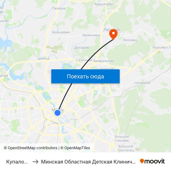 Купаловская to Минская Областная Детская Клиническая Больница map