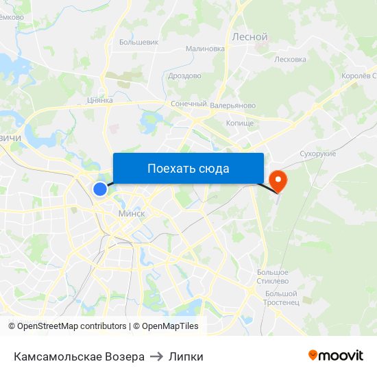 Камсамольскае Возера to Липки map