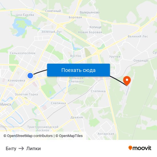 Бнту to Липки map